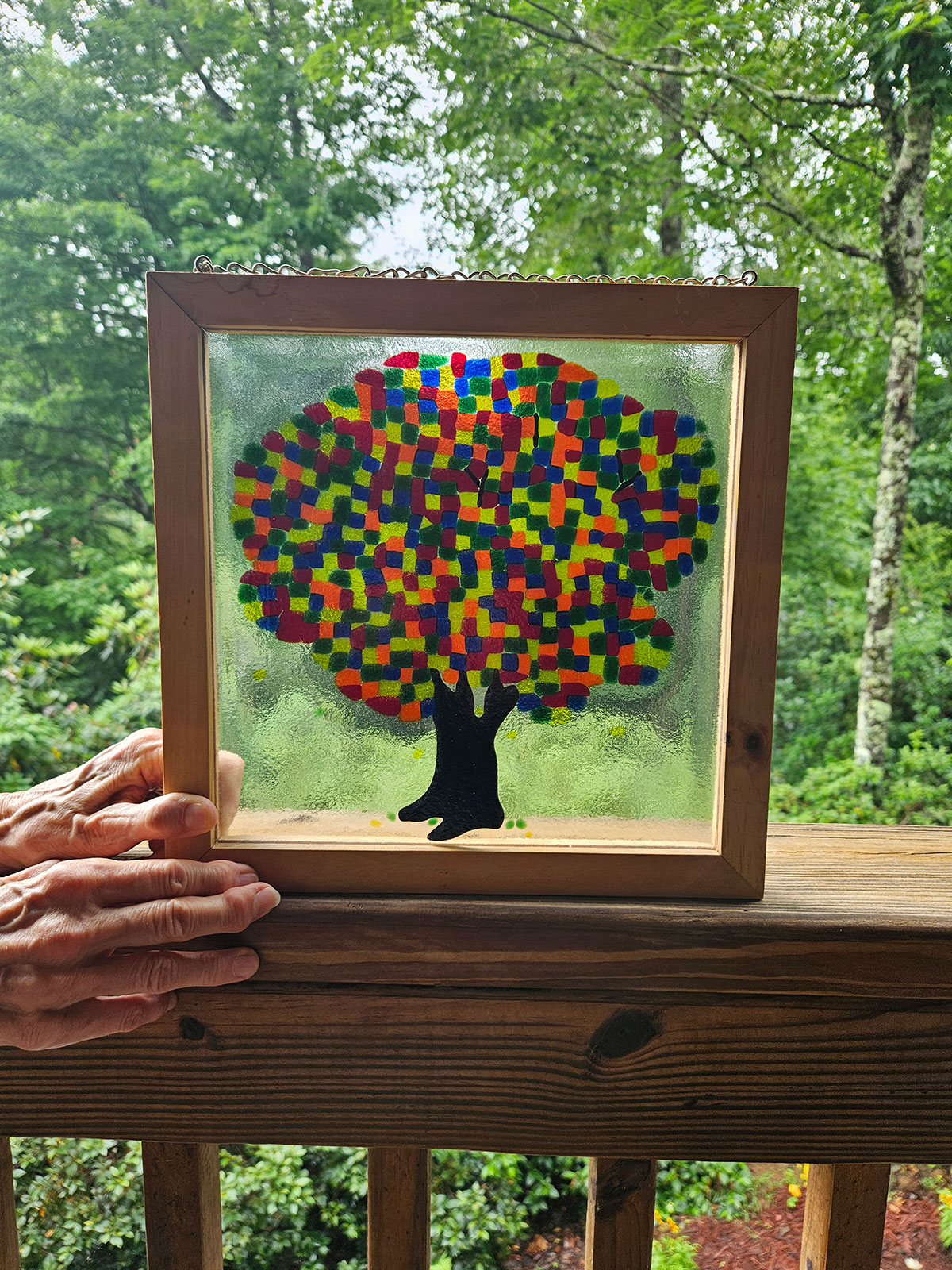 Colorful mosaic tree in stained glass